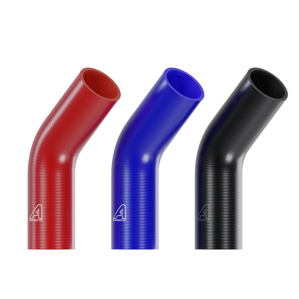 Three silicone hoses in red, blue, and black with a brand logo on a white background.